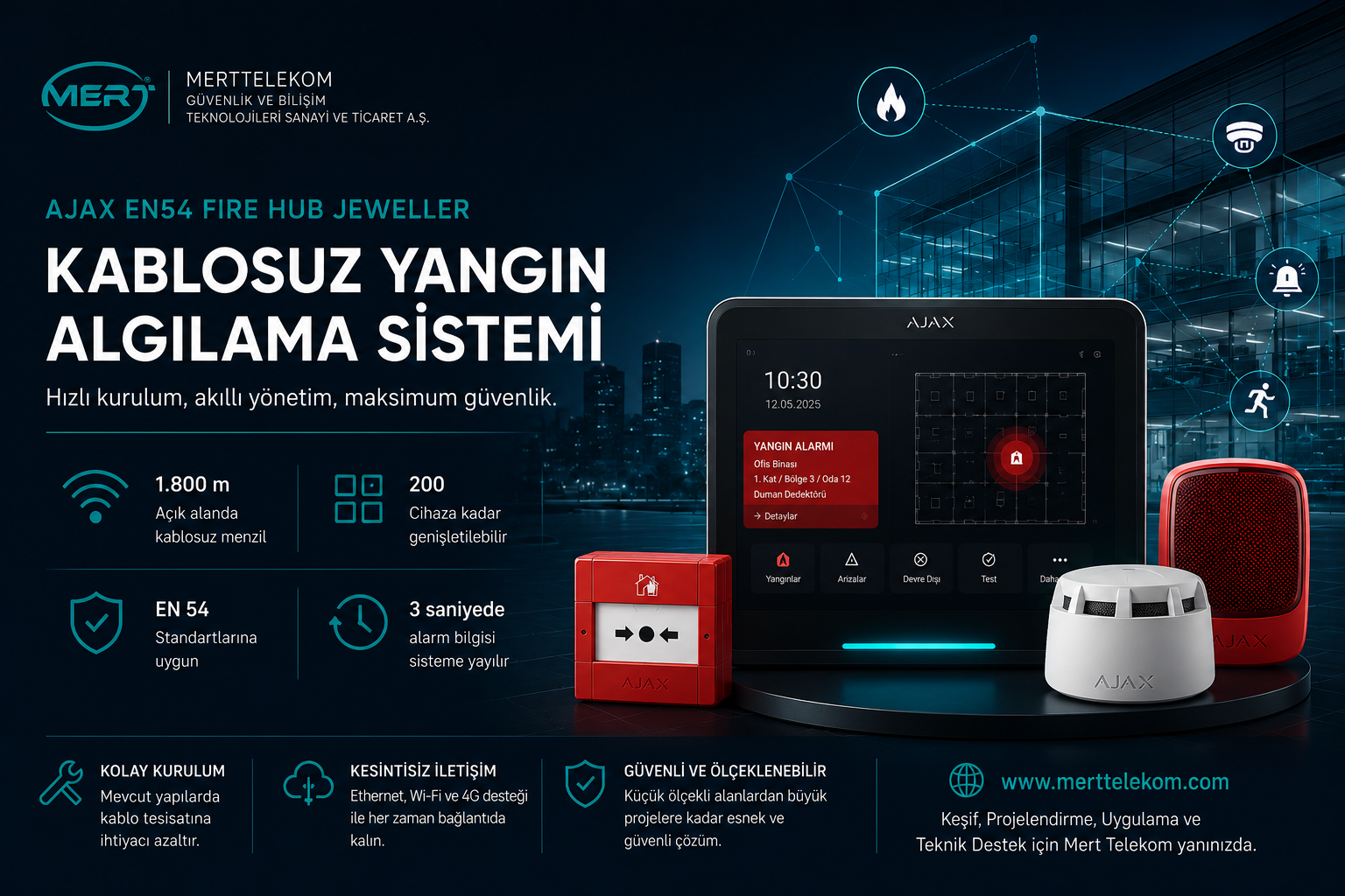 Ajax EN54 Kablosuz Yangın Algılama Sistemi: 2025 Teknik Rehber, Standartlar ve Kurulum