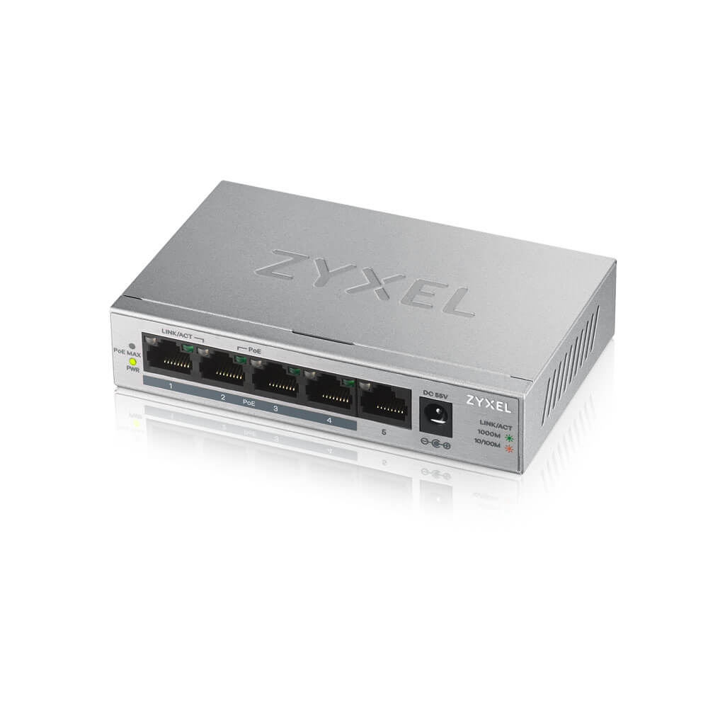Zyxel Gs1005hp, 5 Port, Gigabit, 5 Port Poe 60w, Yönetilemez, Masaüstü Switch