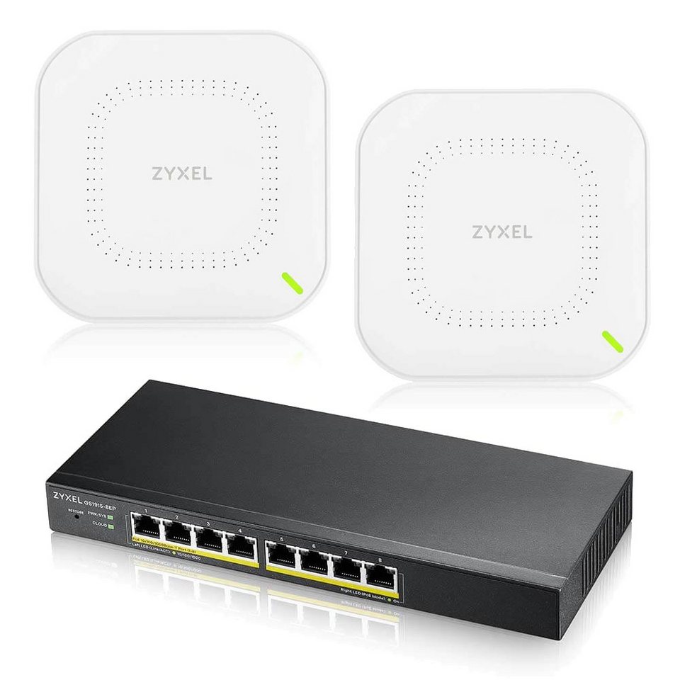 Zyxel Nebula Starter Kit, 1x Gs1915-8ep 8 Port Poe Yönetilebilir Fiber Switch, 2x Nwa90ax Dualband,